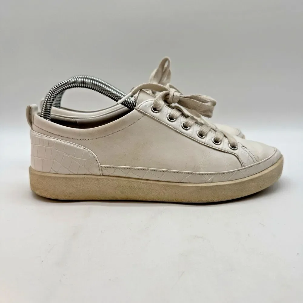 Vionic Winny Sneaker Women's 8.5 White Leather Croc Accent Lace Up Low Top Shoes